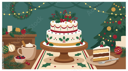 Festive Christmas Cake and Decorations