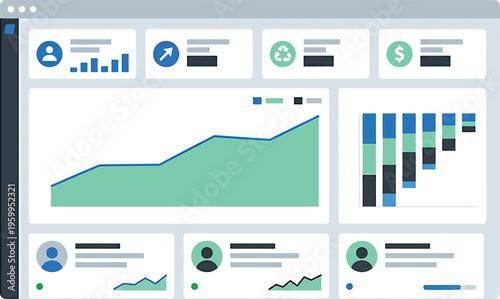 Obraz na plátně A blurry screenshot of a dashboard with various charts and graphs isolated on tr
