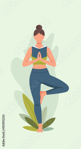 Woman in yoga tree pose.