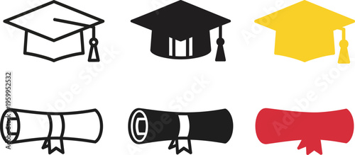 Graduation icons and diploma symbols