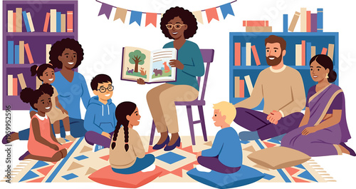 Diverse group of people reading together isolated on transparent background