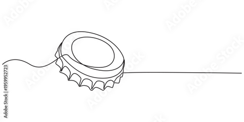 Beer bottle cap continuous one line drawing, View of bottle cap, Bottle of water. Continuous drawing of a bottle. One line vector illustration, View of bottle cap. pro