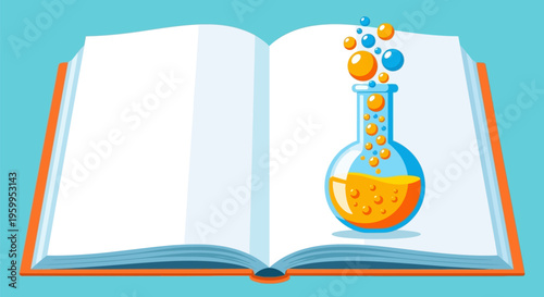 Book with Beaker Science Illustration.