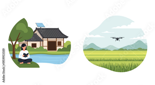 Future of Living & Farming: Eco-Friendly Home, Solar Energy, and Advanced Drone Agriculture