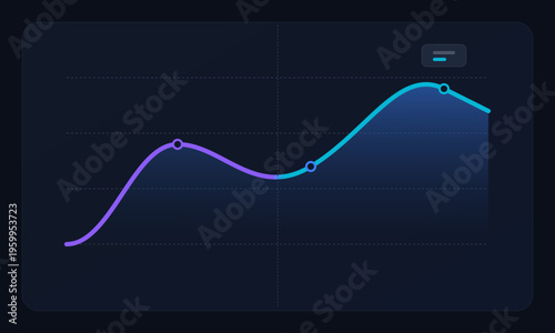 A digital line chart displaying a smooth gradient curve with data points on a dark background ui