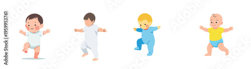 A toddler taking first steps, flat vector, no outlines, clean white background