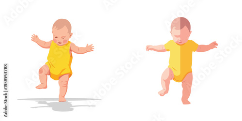A toddler taking first steps, flat vector, no outlines, clean white background