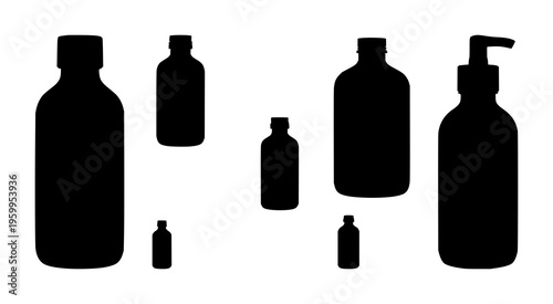 Essential oil bottle set with crisp silhouette design featuring essential oils, aromatherapy, health with usage and benefits
