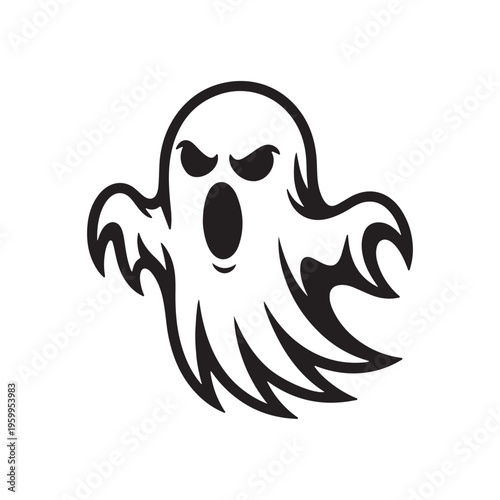 Cute Halloween Ghost Icon – Simple Cartoon Spooky Vector Illustration