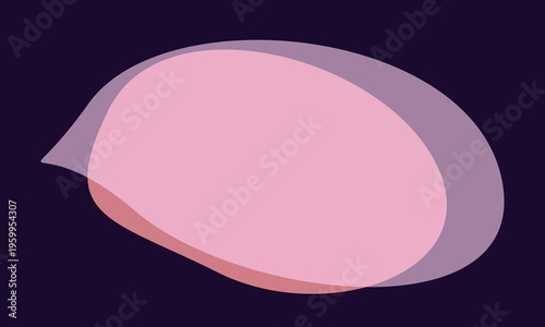 Minimalist graphic featuring overlapping soft pink and purple speech bubble shapes on dark background