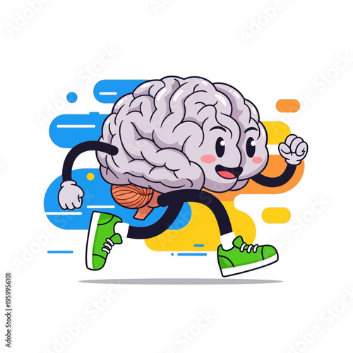 Wallpaper Mural Brain Cartoon Character Running Fast. Torontodigital.ca