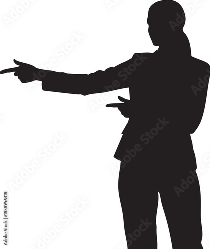 Silhouette of a businessperson pointing with their right hand