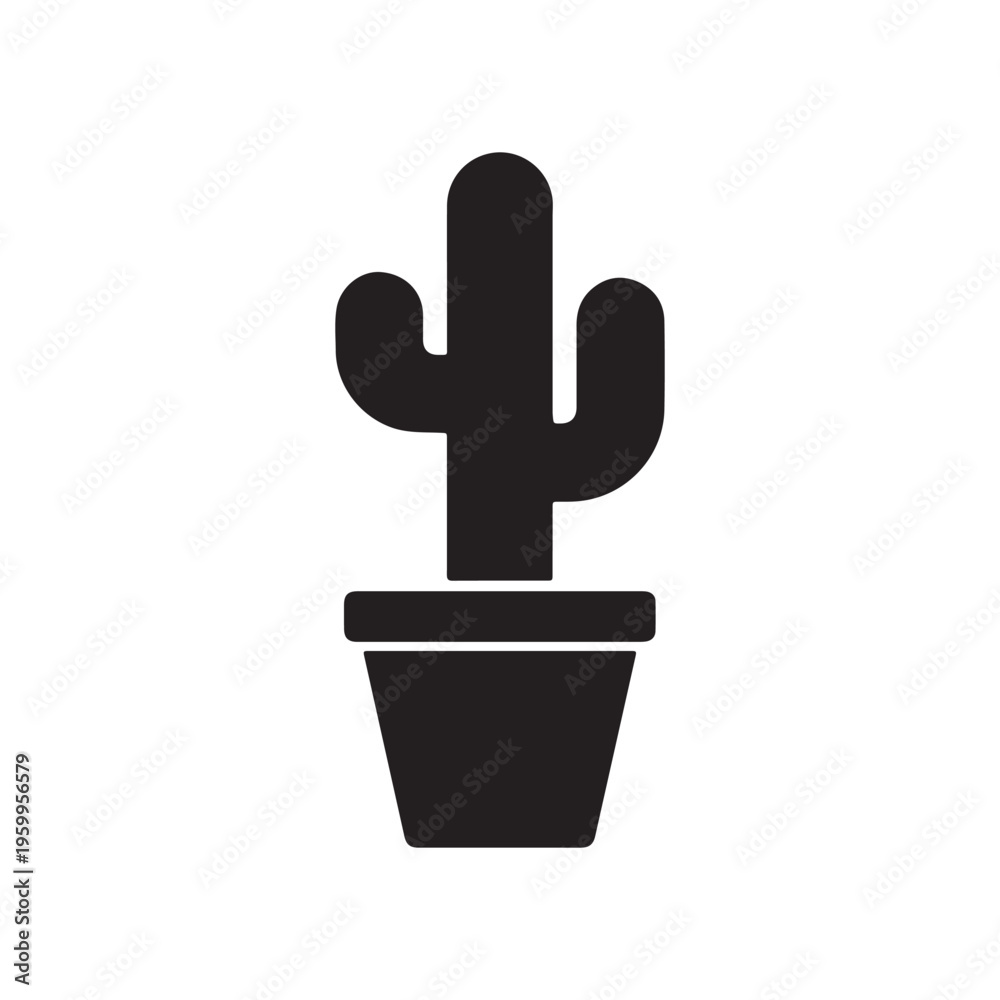 Obraz premium Simple Cactus in Pot Icon Black Silhouette Vector Illustration