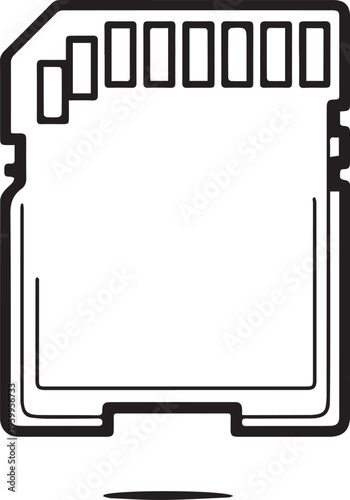 Minimalist memory card icon isolated on white background in black outline