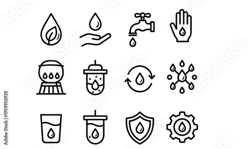 Water Conservation Icons, Eco-Friendly Symbols, Water Droplet Graphics, Sustainable Vector Set