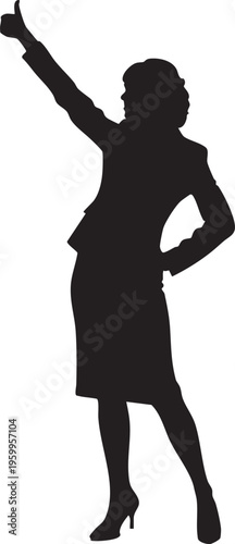 Silhouette of a woman in a business dress giving a thumbs up