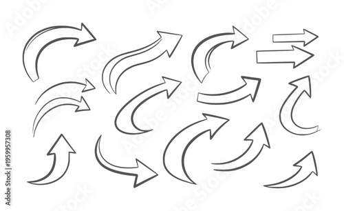 Collection of black curved arrows in various directions white right left