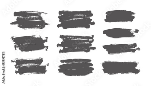Black textured paint brush strokes white nine variations brushstrokes