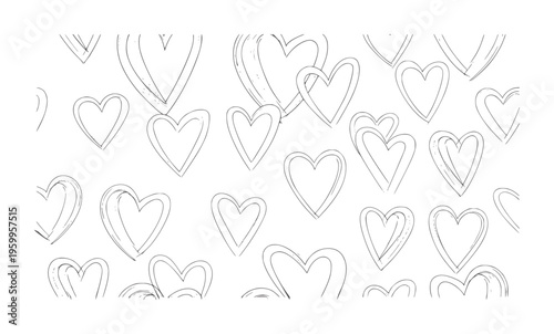 Handdrawn black and white assorted hearts collection lineart