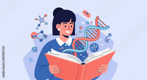 Woman Reading Science Book.