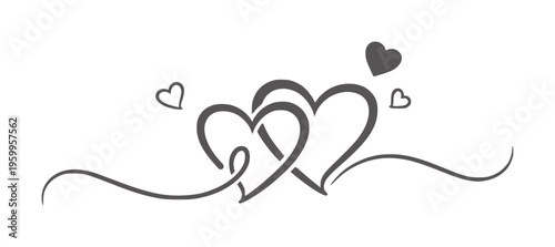 Interlocking black hearts line with small floating hearts love