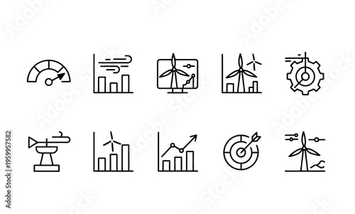 Eco friendly energy icons, sustainable power symbols, renewable resources graphics, environmental conservation signs