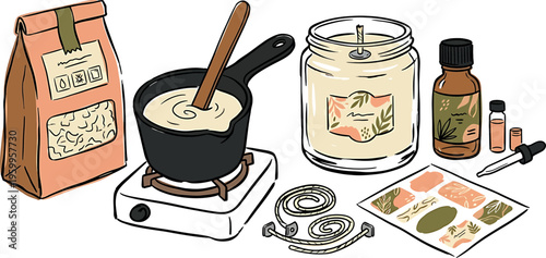 Candle making supplies isolated on transparent background