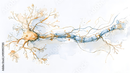Watercolor Neuron Cell Anatomy Illustration, AI Generated