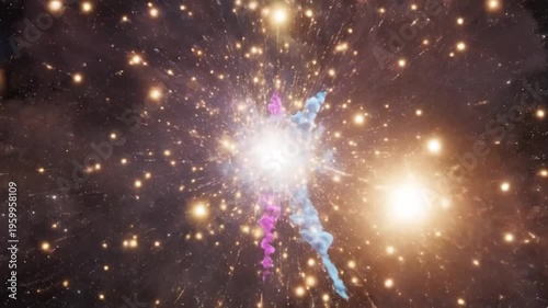 Vibrant colorful smoke and gas explosion in outer space with stars and a bright center in a cosmic environment