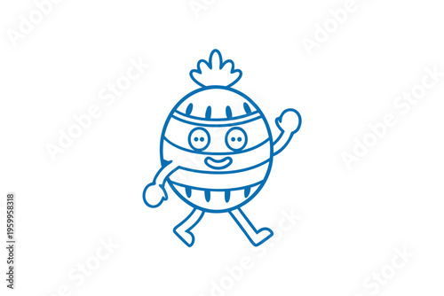 Positive Thumbs Up Hala Fruit Cartoon Character, Line Art Vector Illustration