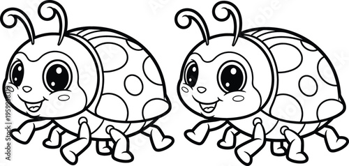 Cute ladybug coloring page for kids, cartoon insect outline illustration for printable coloring book activity