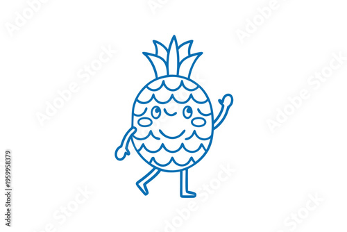 Cartoon Hala Fruit Character Holding Blank Sign Board, Line Art Vector Mascot