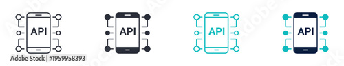 Mobile API integration icon set, smartphone application programming interface connection symbol, outline and solid and color style. Vector illustration.