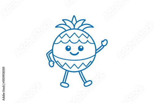Searching Hala Fruit Cartoon Character with Magnifying Glass, Line Art Vector