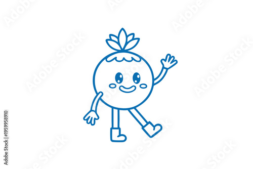 Professional Working Hala Fruit Cartoon Character with Laptop, Line Art Vector