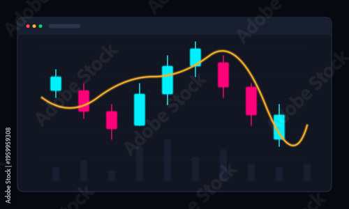 Financial market candlestick chart showing stock price trends and data analysis on dark background