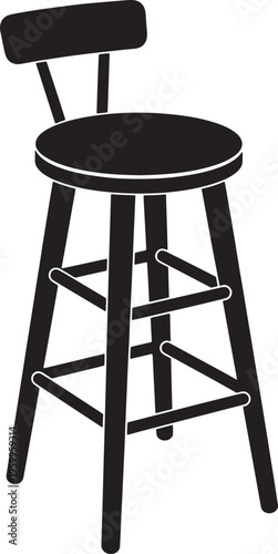 Simple black stool with backrest and footrest  furniture design