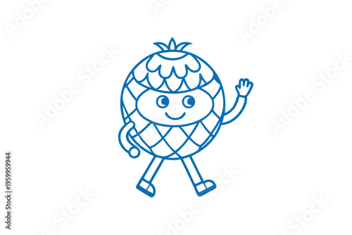 Genius Hala Fruit Cartoon Character with Idea Lightbulb, Line Art Vector Mascot