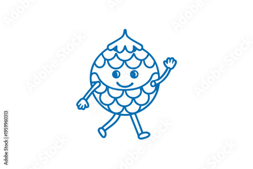 Chef Hala Fruit Cartoon Character Cooking, Line Art Vector Mascot Illustration