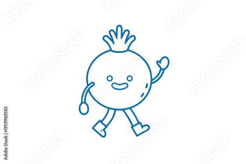 Winner Hala Fruit Cartoon Character with Trophy Cup, Line Art Vector Illustration