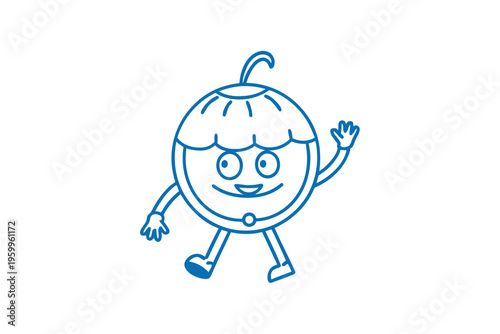 Charming Hala fruit illustration, cartoon character, simple line art for playful designs