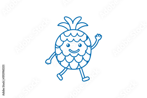 Playful Hala fruit character, line art illustration, cute cartoon for healthy food concepts