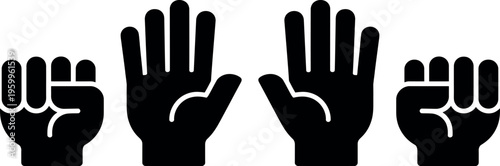 Four distinct hand gestures commonly used in sign language and communication.