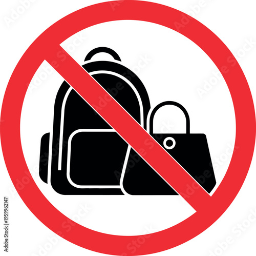 Prohibition sign indicating no bags or backpacks allowed in the area