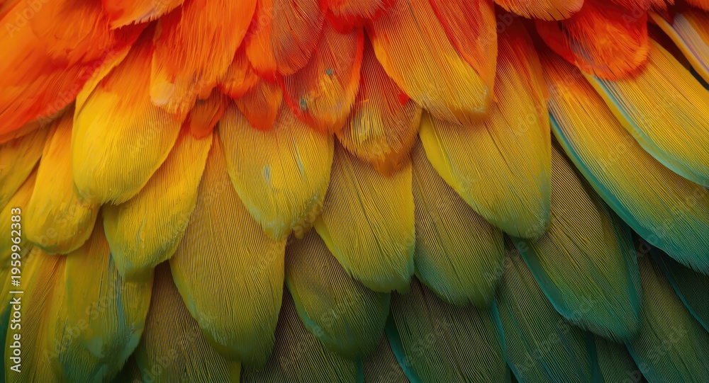 Obraz premium Detailed microscopic analysis of parrot feather vivid hues