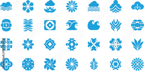 Blue weather icons, vector weather symbols, climate forecast graphics, 40 weather signs