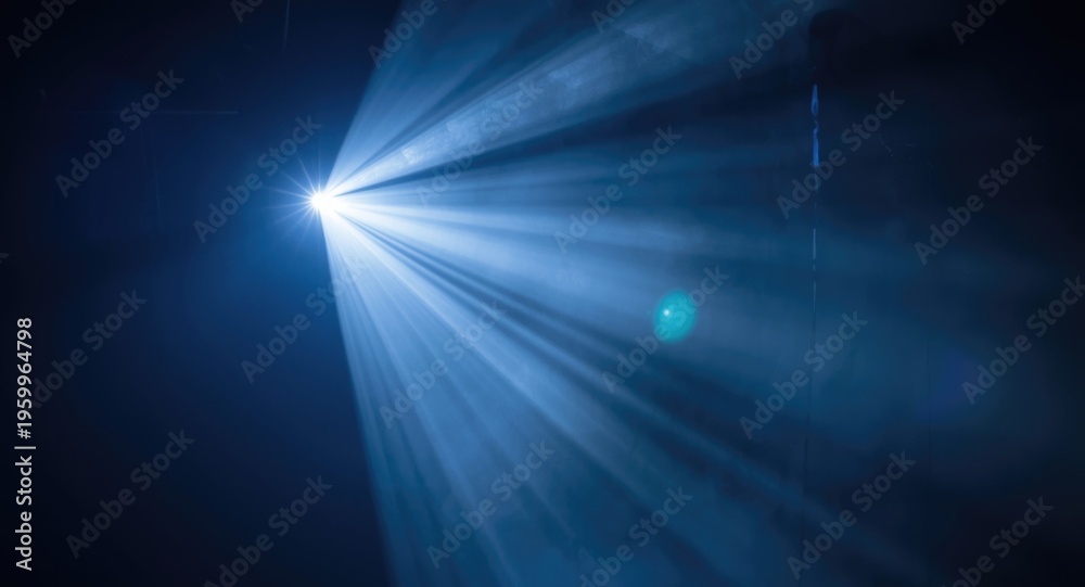 Obraz premium Powerful stage spotlight illuminating hazy environment with focused light rays