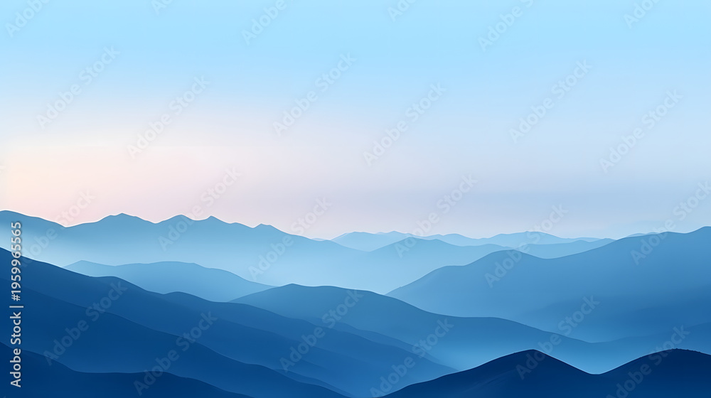 Obraz premium Beautiful mountain landscape with sunset sky and misty morning view