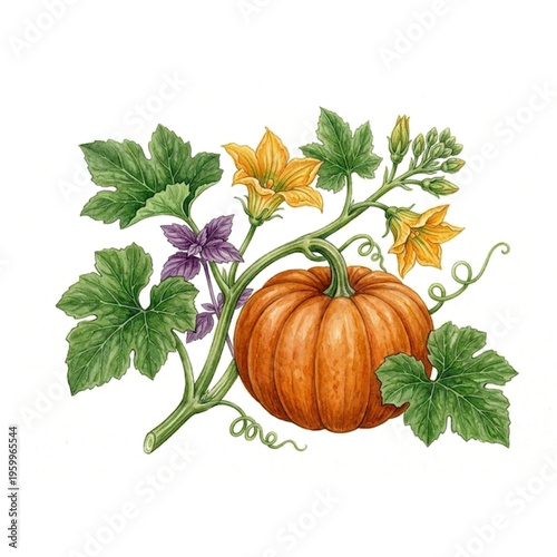 Fresh Pumpkin Vegetable Illustration Isolated on Transparent Background Vector EPS