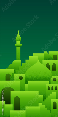 Arabic city panorama in pistachio green color for chocolate packaging